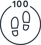 100 Walk Score icon: an outline of footprints with a circle around them, with 100 notated above 